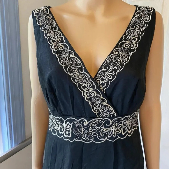 Tweeds Black Floral Embroidery Cotton sleeveless lining Midi Dress Sz 10 Y Neck - Picture 4 of 8